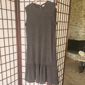 Brunello Cucinelli Wool Charcoal Sleeveless Knit Midi Dress with Ruffle Hem